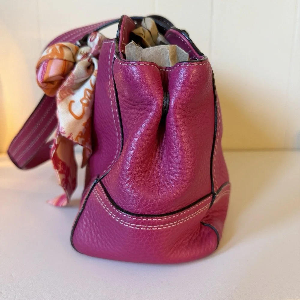 Coach Hampton VTG Pink Fuchsia Pebbled Leather Carryall Shoulder Bag F13961 Y2K